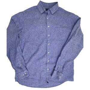UNTUCKit Vin Santo 100% Linen Shirt Nubby Indigo Blue Wrinkle Resistant Preppy L